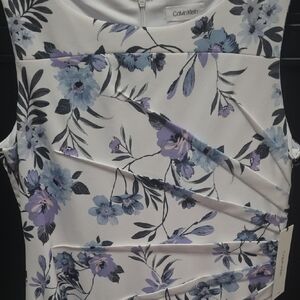 Calvin Klein White Dress with Blue and Purple Floral Pattern